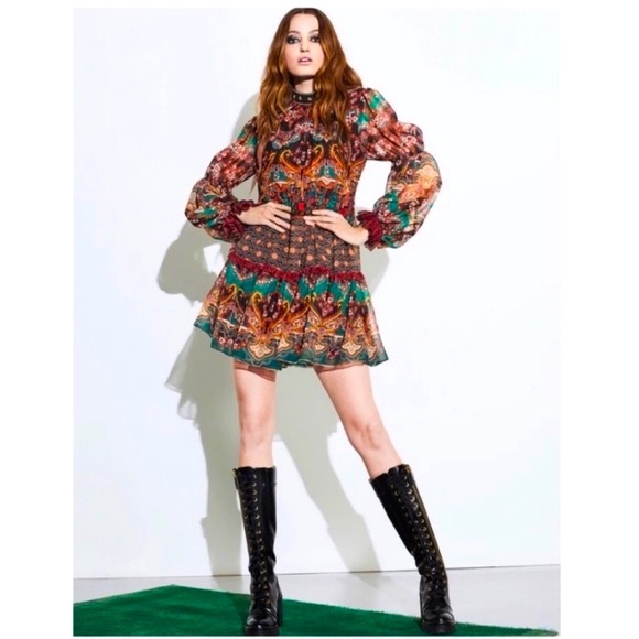 Alice Olivia • Marella Mockneck Paisley Spellbound Mini Dress Size